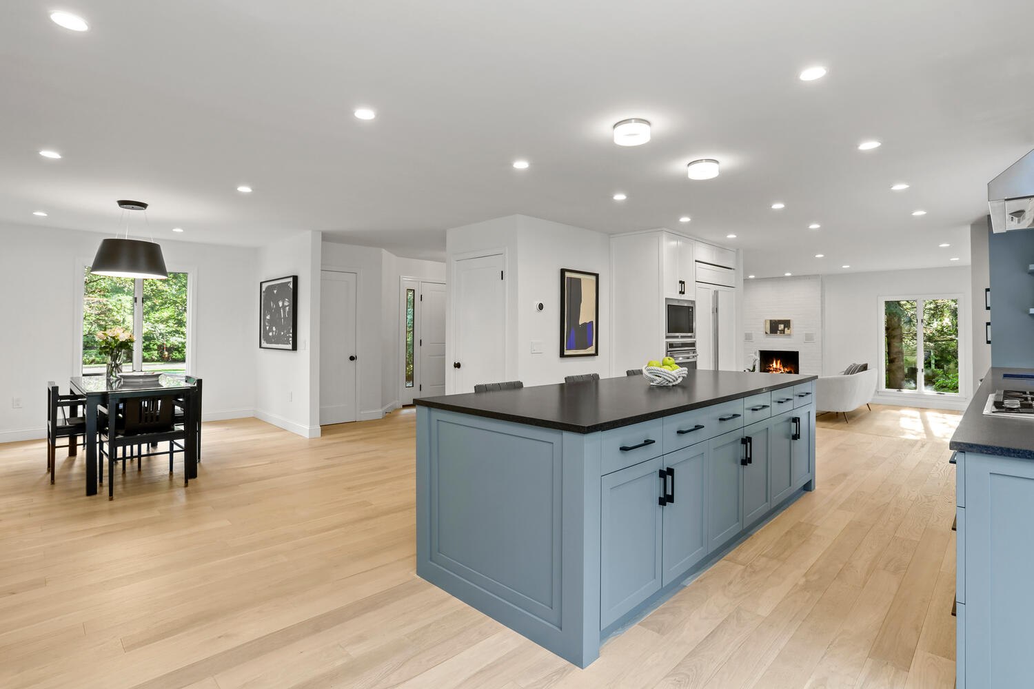 Light matte hardwood flooring in a contemporary Stamford kitchen