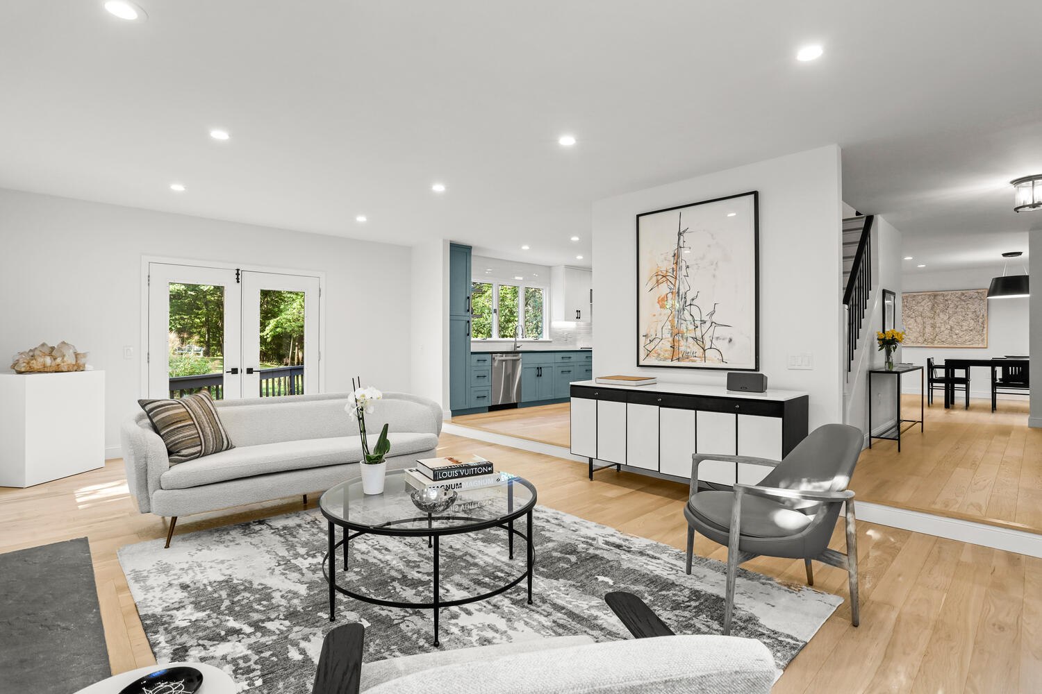 Low-sheen hardwood flooring in a finished Stamford living space